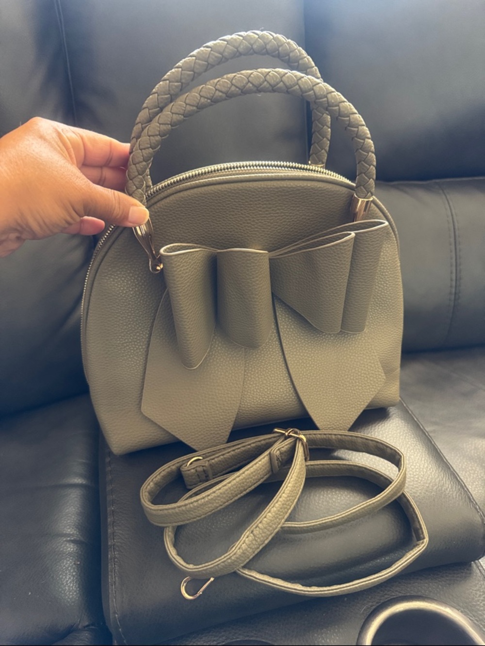 Olive Green Mini Bow Top-Handle Bag